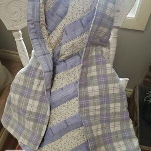 New Baby Quilt Shower Gift Lap Blanket Crib Handmade Purple Flannel Floral Plaid